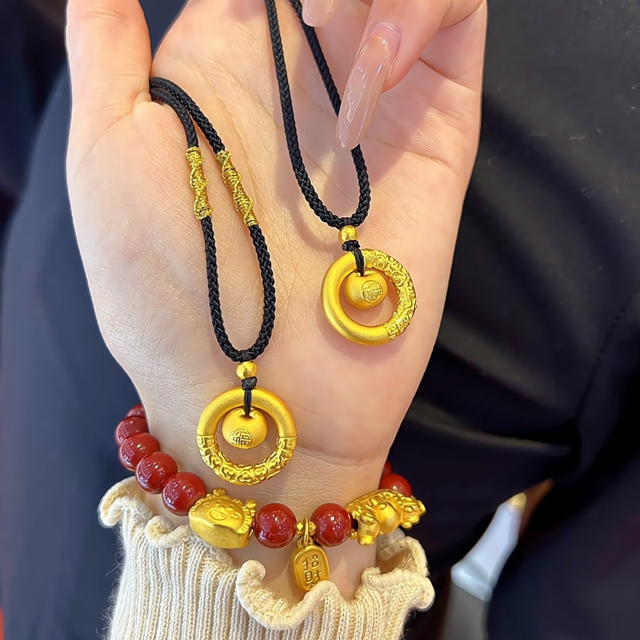 合金吊坠 小胖福平安扣项链圈住所有幸福好运！满满福气手编项链绳