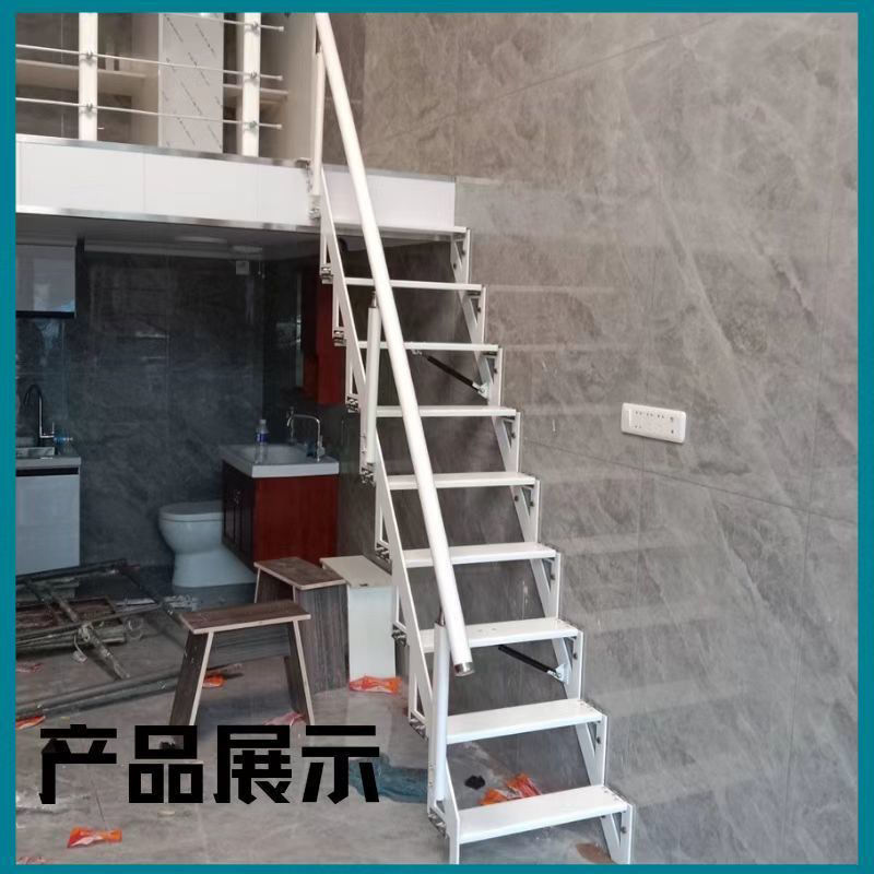 家用侧面贴墙折叠楼梯登高伸缩阁楼梯子两用室内车库公寓可折叠梯