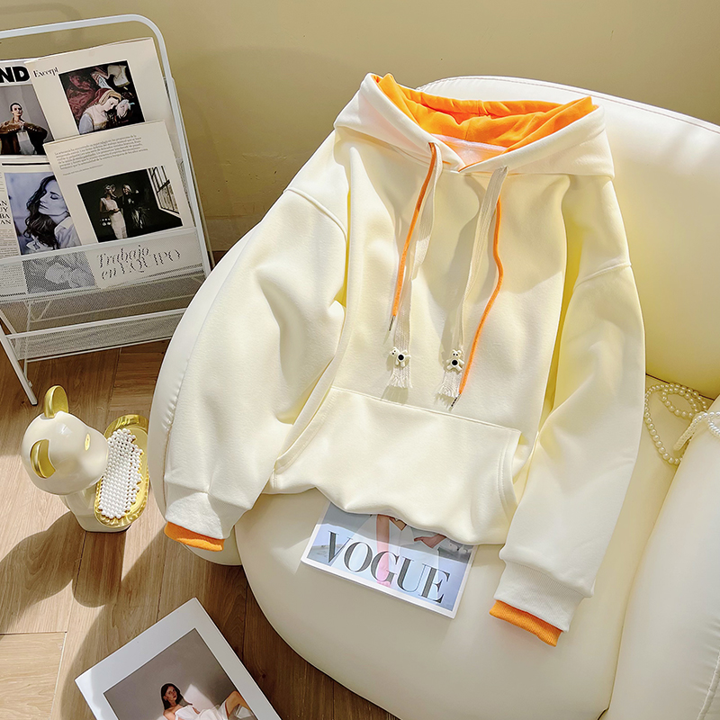 假两件加绒加厚连帽卫衣女秋冬新款oversize宽松慵懒风外套上衣潮