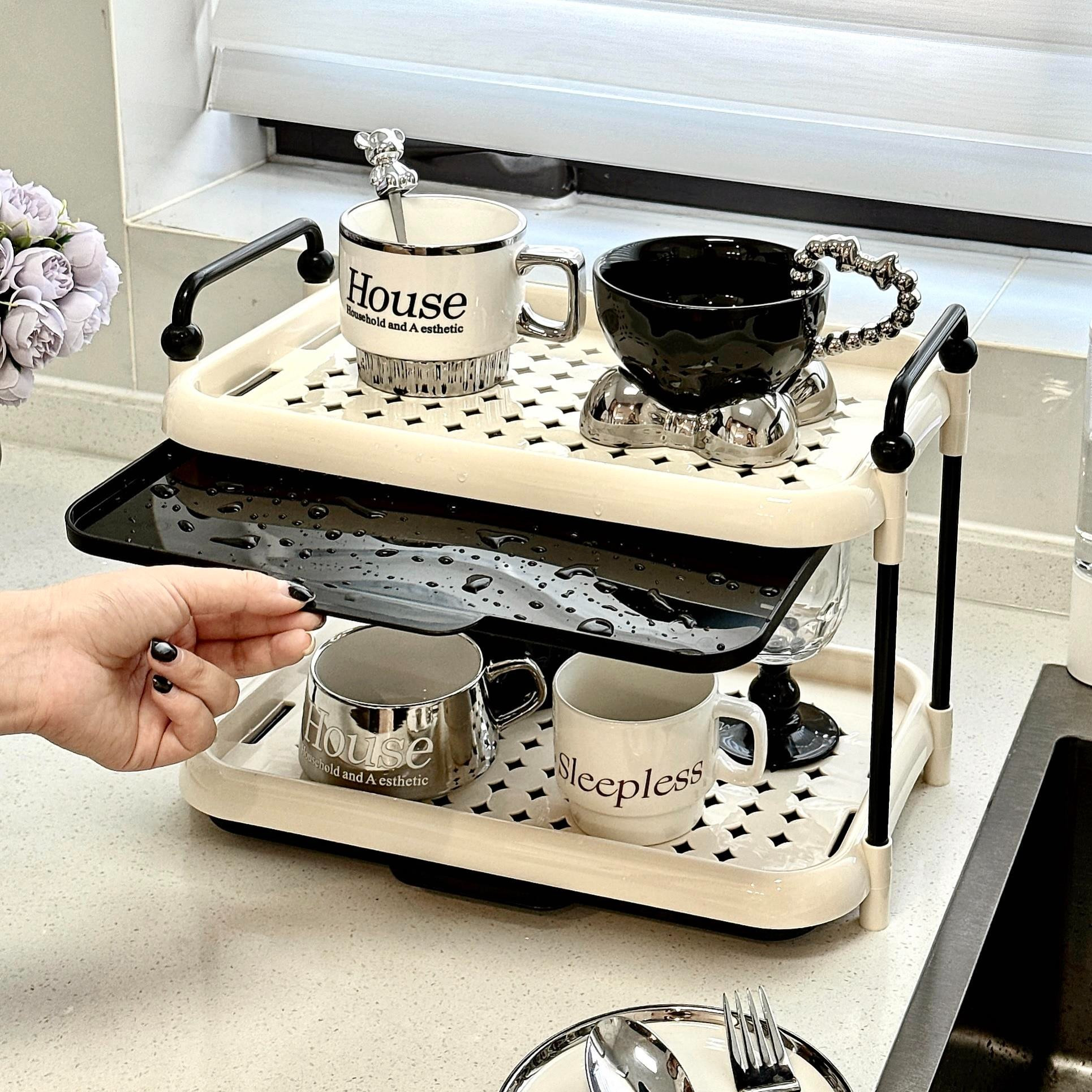 杯子收纳置物架家用客厅茶几沥水架多层加高托盘水杯咖啡杯收纳架