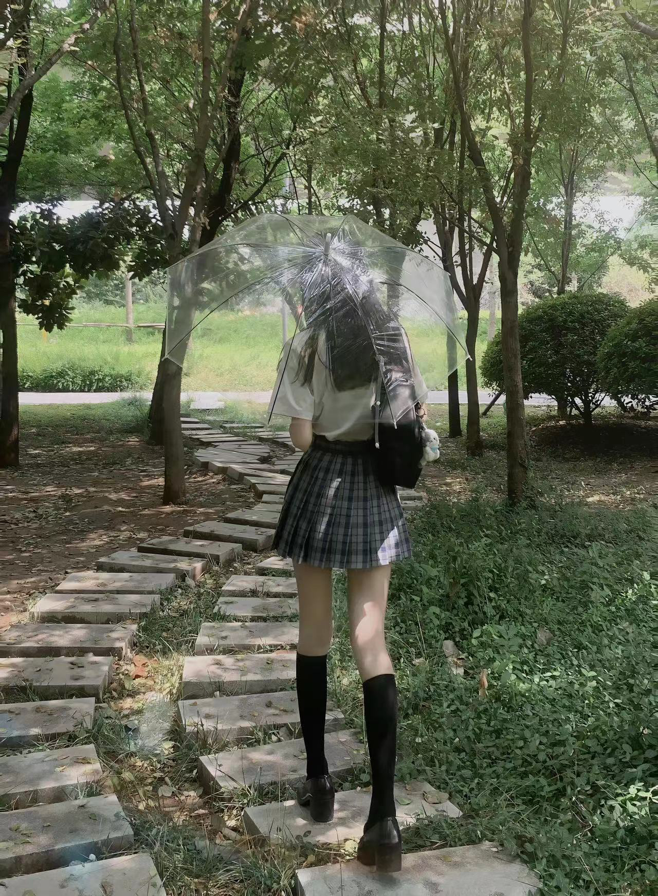 『灰水蓝』tr版校供百搭灰蓝色学院风格裙半身裙jk格裙