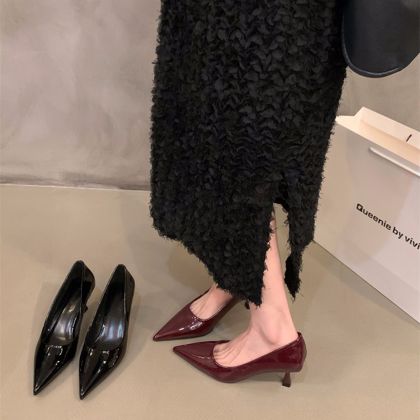 爆款安可拉红高跟鞋女鞋子2024新款春秋尖头气质黑色单鞋娘惹鞋