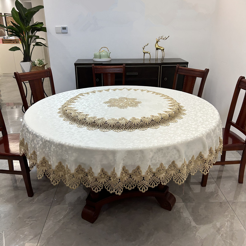 美式大圆桌桌布布艺台布圆形家用中式茶几布小圆桌转台餐桌垫蕾丝