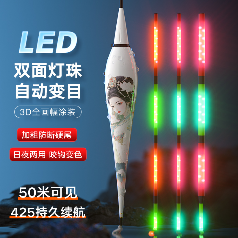 LED咬钩变色夜光漂加粗醒目鱼漂日夜两用高灵敏电子夜光漂鲢鳙漂