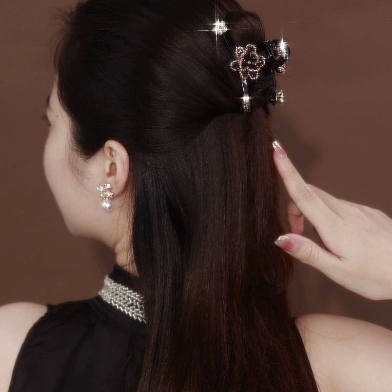 精致新款亚克力法式双面山茶花小抓夹发量少刘海夹半扎小号抓夹女