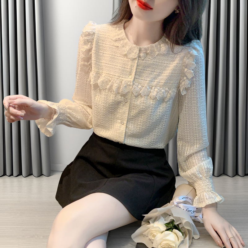 法式气质蕾丝衫女士2025春秋爆款长袖衬衫高级感洋气漂亮别致上衣