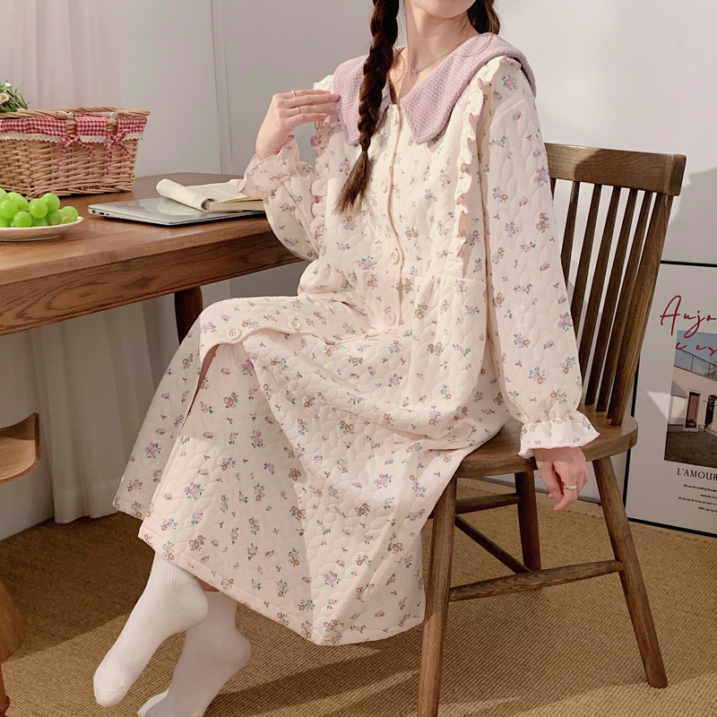 空气棉冬季哺乳睡裙入院待产裙孕妇秋冬款产妇孕妇睡衣月子家居裙