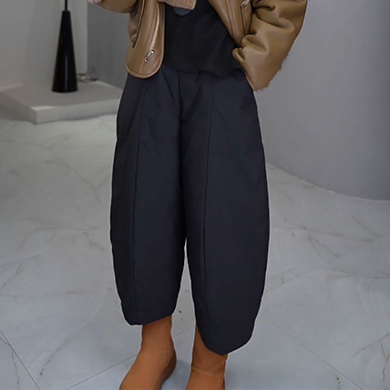 2026冬季新款时尚保暖宽松显瘦棉裤女休闲百搭纯色简约八分阔腿裤