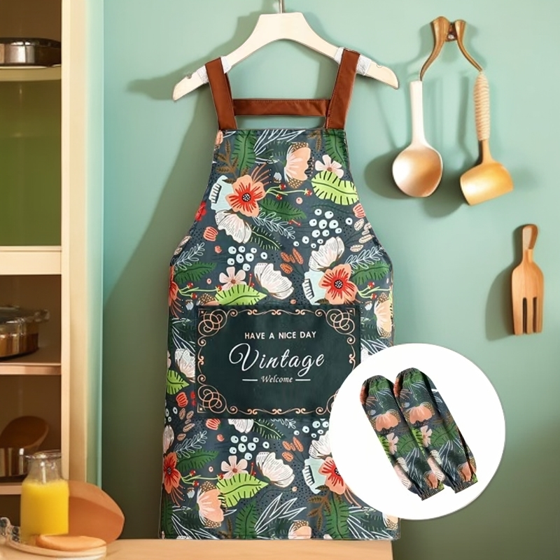 【9.9元围裙+套袖】围裙家用围腰防油防污厨房餐厅做饭耐磨耐脏围裙