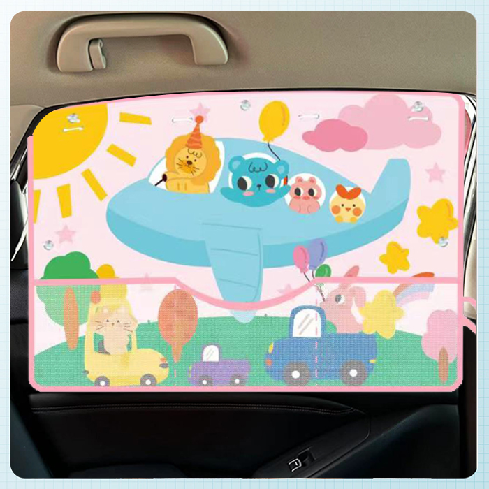 卡通汽车遮阳帘侧窗滑轨款车内适用防晒帘宝宝挡光伸缩帘车载通用