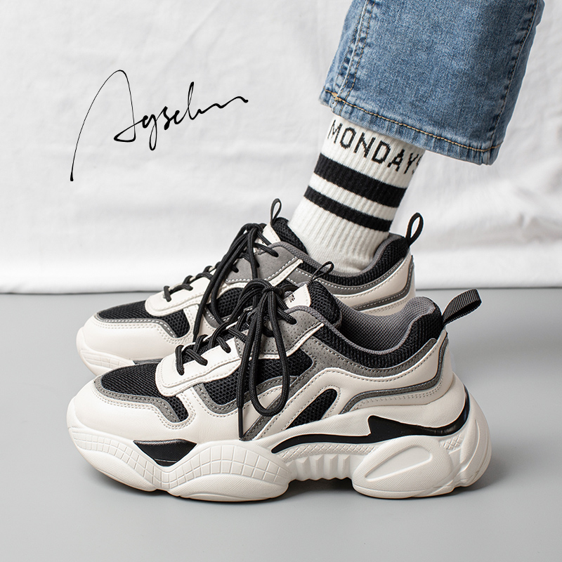 奥古狮登老爹鞋女2025秋季新款百搭爆款厚底黑白熊猫休闲运动女鞋