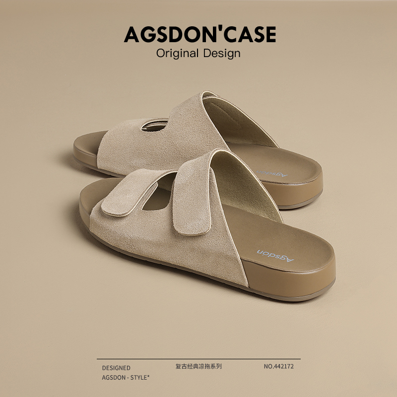 奥古狮登真皮勃肯拖鞋女夏外穿2025新款凉拖半拖厚底博肯孕妇凉鞋