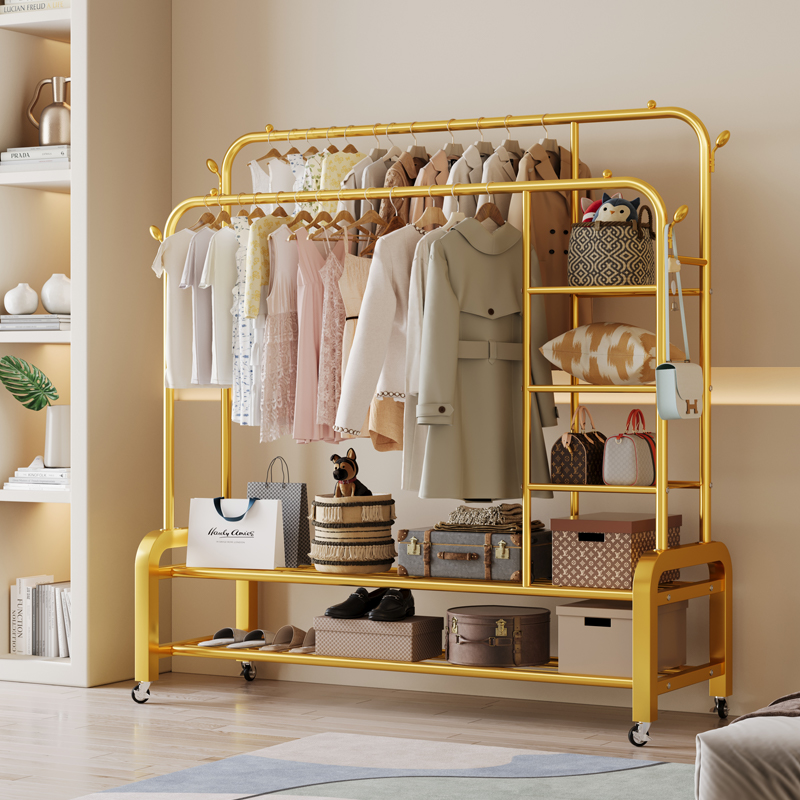 高档双杆衣帽架晾衣架卧室挂衣架家用室内衣架挂衣服落地式卧室