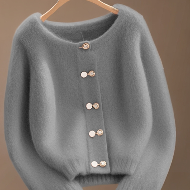 复古温柔软糯慵懒风奶fufu灰色圆领长袖加厚针织时尚毛衣外套冬潮