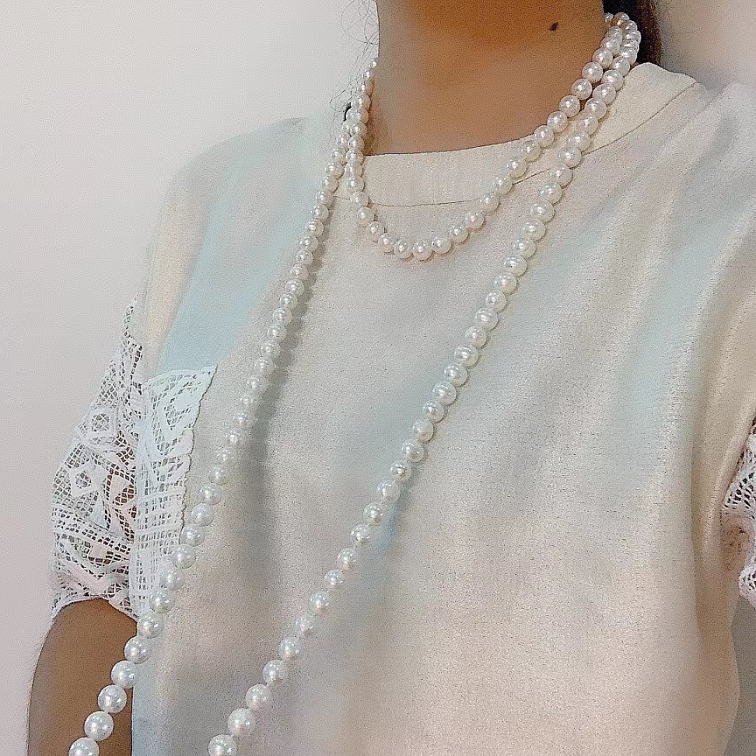 天然淡水珍珠毛衣链 9-10mm近圆白色珍珠 经典百搭 160cm长珍珠
