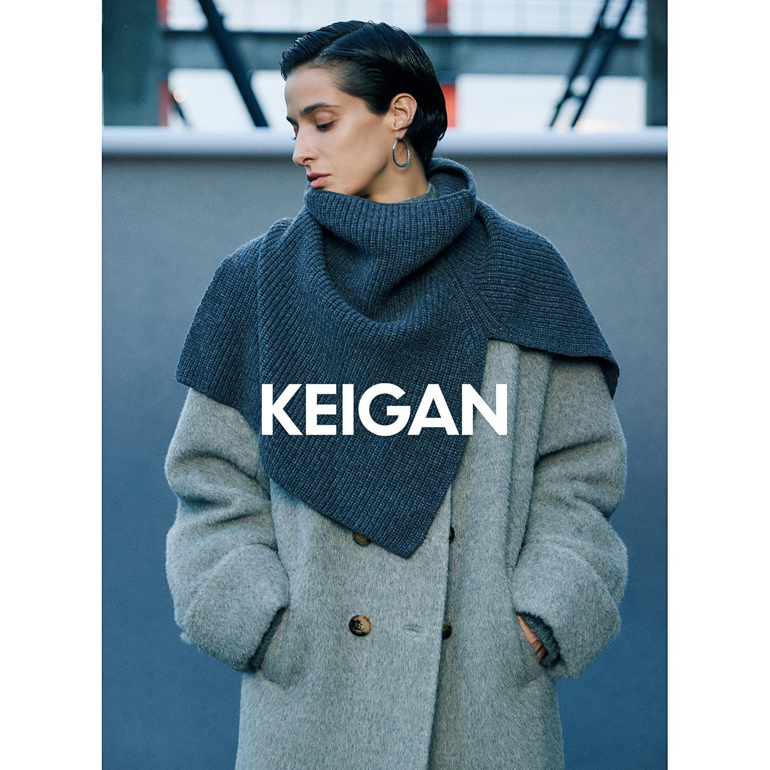 KEIGAN/开间造型神器超细美利奴羊毛羊绒高领开衩针织披肩大围脖