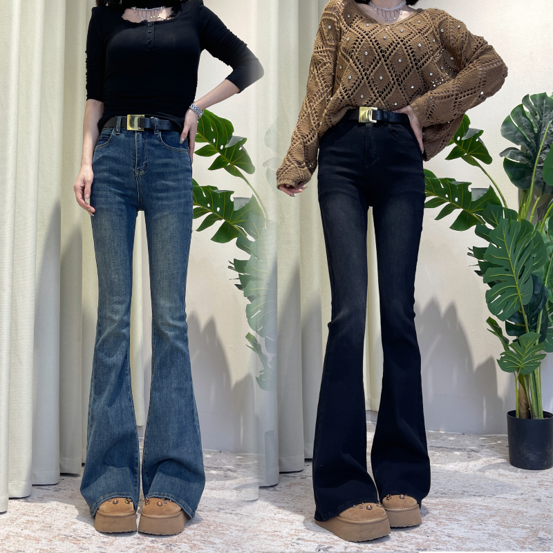 冬季网红同款新款微喇牛仔裤2025加绒水洗高腰百搭显瘦迪否喇叭裤