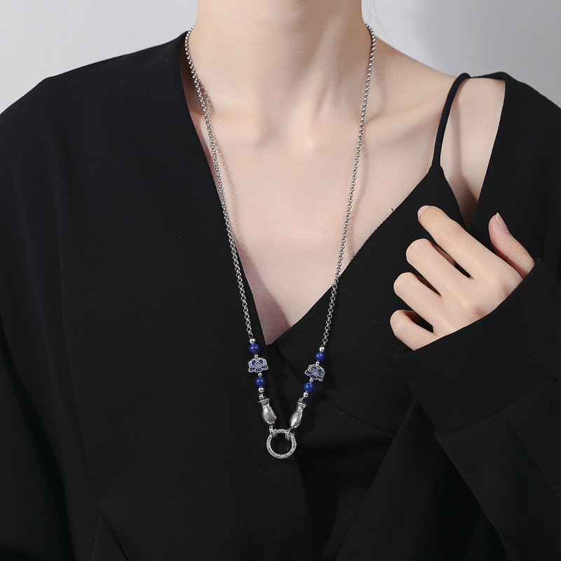 景泰蓝莲花小鱼项链女时尚复古民族风长款百搭毛衣套链