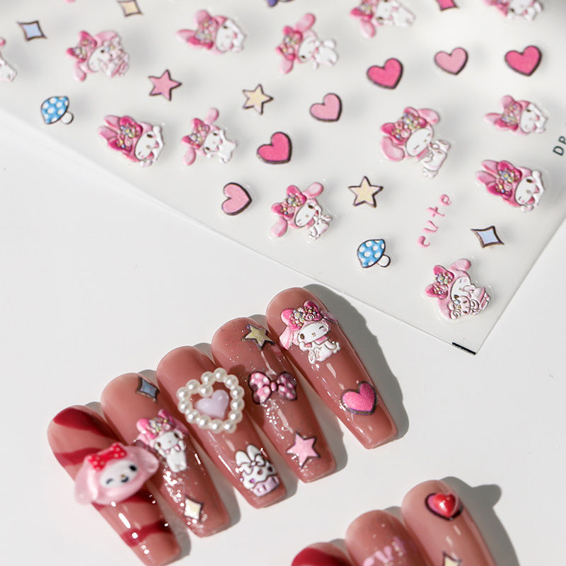 小红书爆款三丽鸥美乐蒂卡通3d浮雕可爱美甲立体贴纸相机指甲装饰