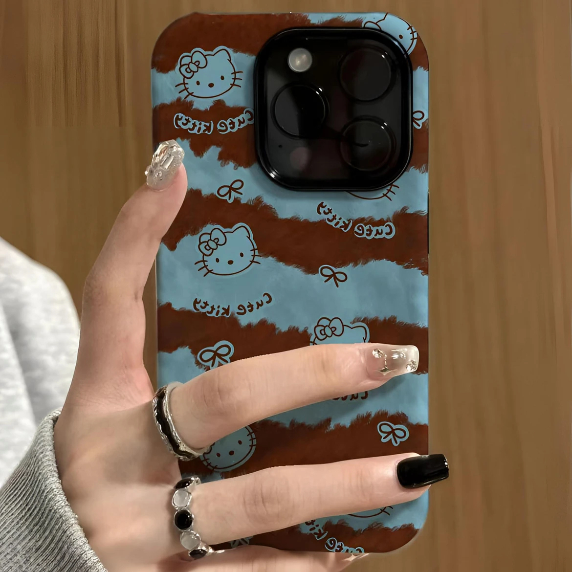 这家壳复古棕纹凯蒂适用苹果16手机壳iPhone15果冻壳13/14大孔11