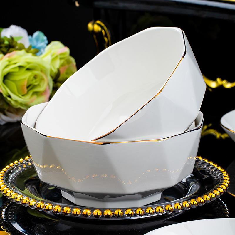 钻石人生8英寸汤碗景德镇陶瓷碗盘省钱风餐具家用大号喝汤泡面碗