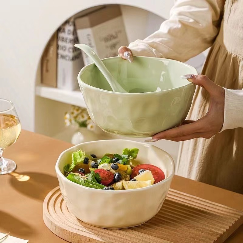 奶油风8英寸汤碗2个装景德镇家用陶瓷碗盘餐具釉下彩省钱风大面碗