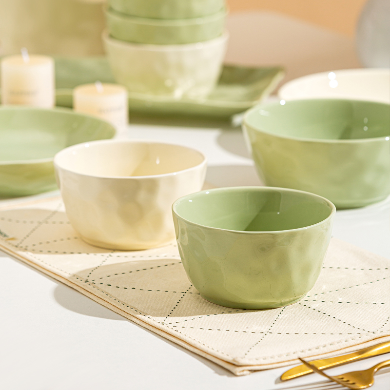 奶油风4.7英寸饭碗10个装景德镇家用陶瓷碗盘餐具釉下彩省钱风碗