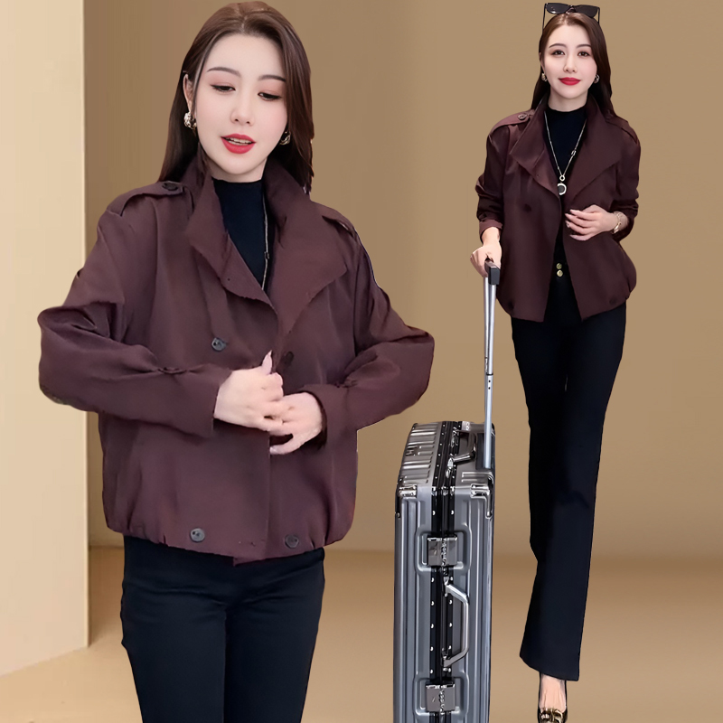 安可拉红洋气女2025春秋新款小个子短款韩系韩系娃娃短款风衣外套