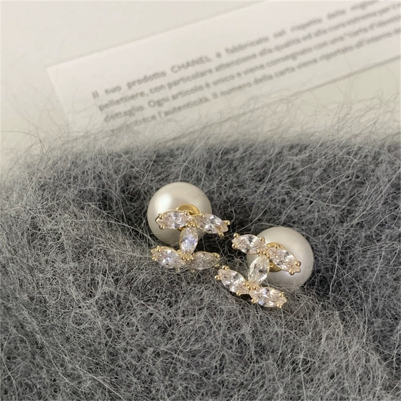 铜合金耳饰 AL5091小香风双C耳钉高级感轻奢百搭两戴款