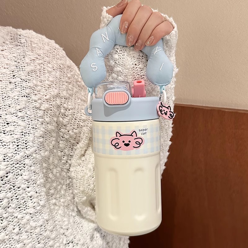 水杯保温杯女大容量秋冬新款2025高颜值便携手提学生可爱吸管杯子