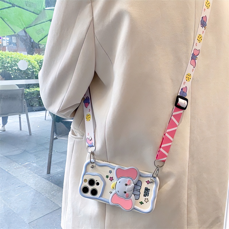 蓝色小飞象支架iPhone14promax手机壳15新款13pro长绳xsmax防摔xr