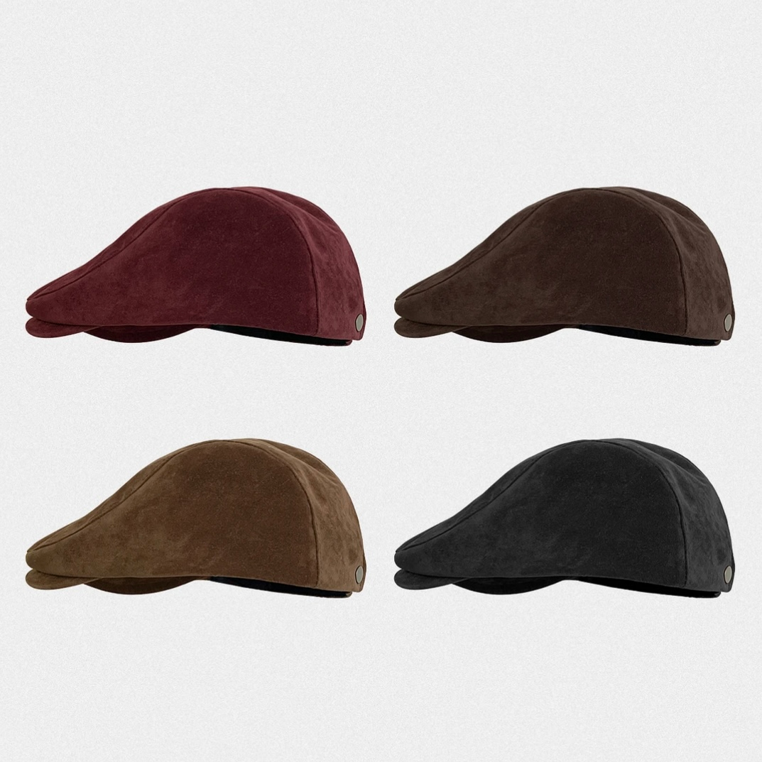 高端定制麂皮绒报童帽秋冬纯色百搭前进帽显脸小贝雷帽小众时尚