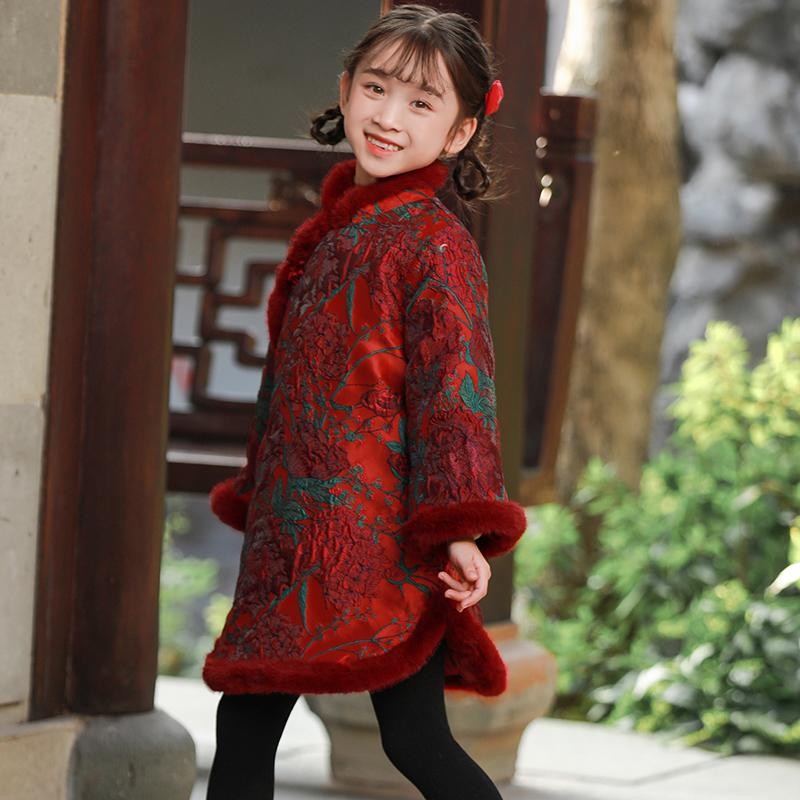 儿童旗袍冬季加厚女童拜年服宝宝过年喜庆汉服连衣裙女孩中式唐装