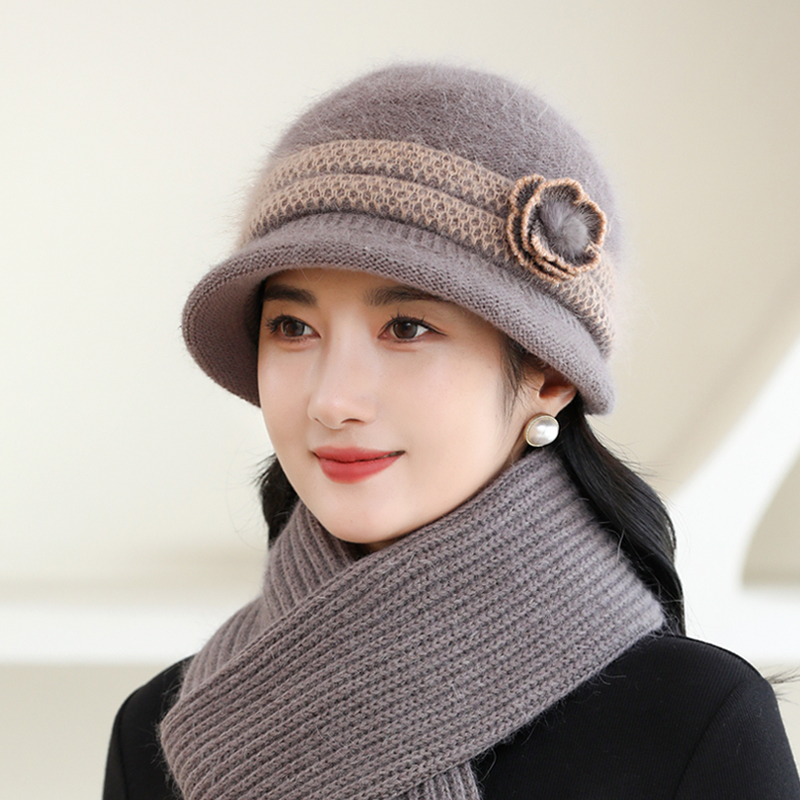 冬天中老年妈妈帽子女保暖奶奶兔毛线针织帽老太太加绒厚老人棉帽