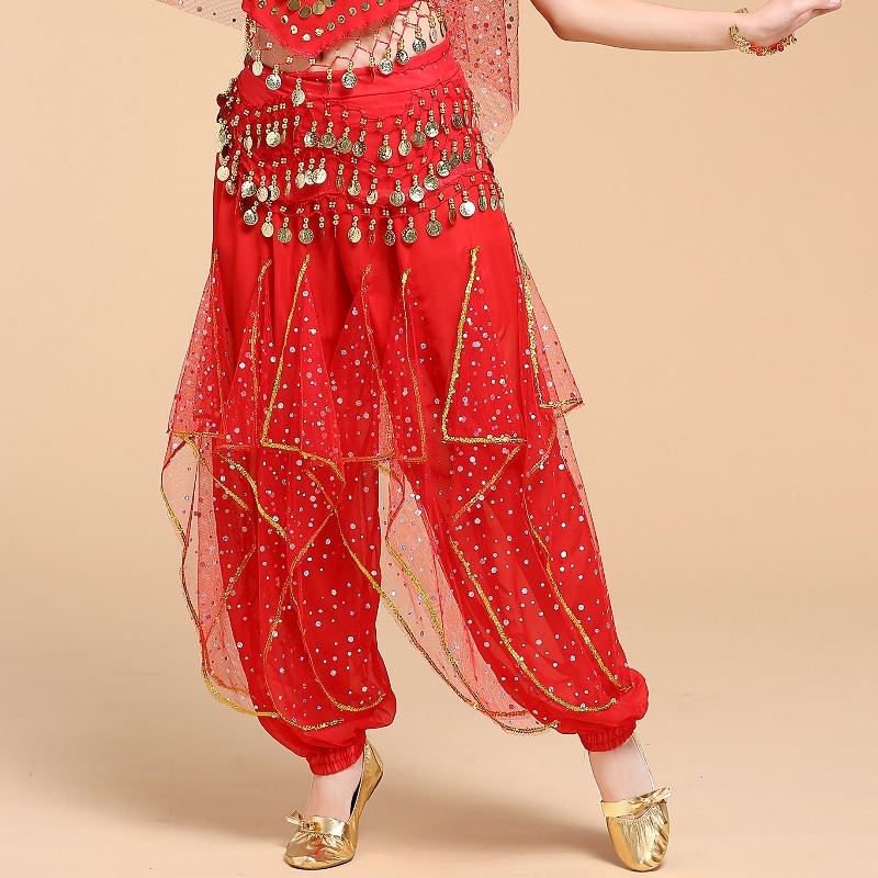 新款印度舞蹈演出服新疆舞民族舞肚皮舞舞台表演服裤彩点旋转裤子