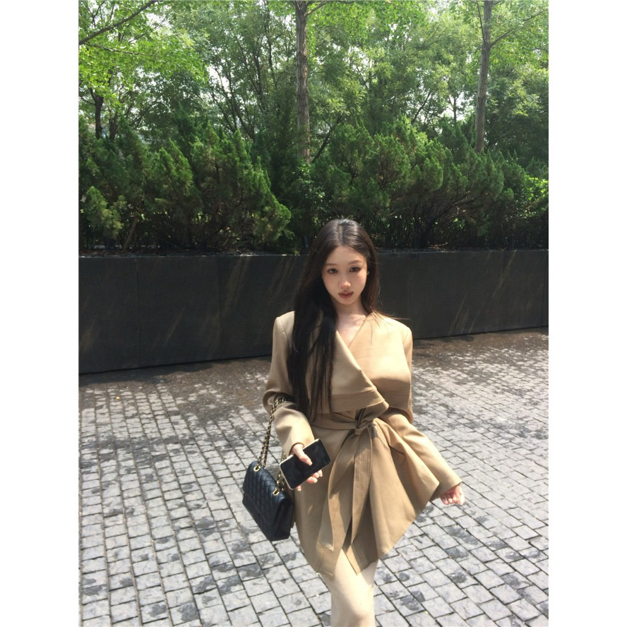 【达人专属】卡其色系带风衣氛围感南韩千金中长款加厚风衣外套女