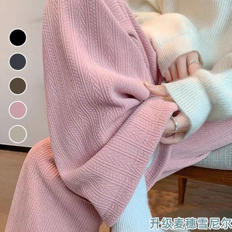 2024孕妇秋冬季加绒雪尼尔麦穗条阔腿裤新款显瘦直筒拖地裤长裤子