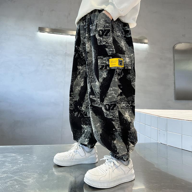 YeeHoO/英氏儿童迷彩裤秋冬新款男童工装裤一体绒潮酷中大童