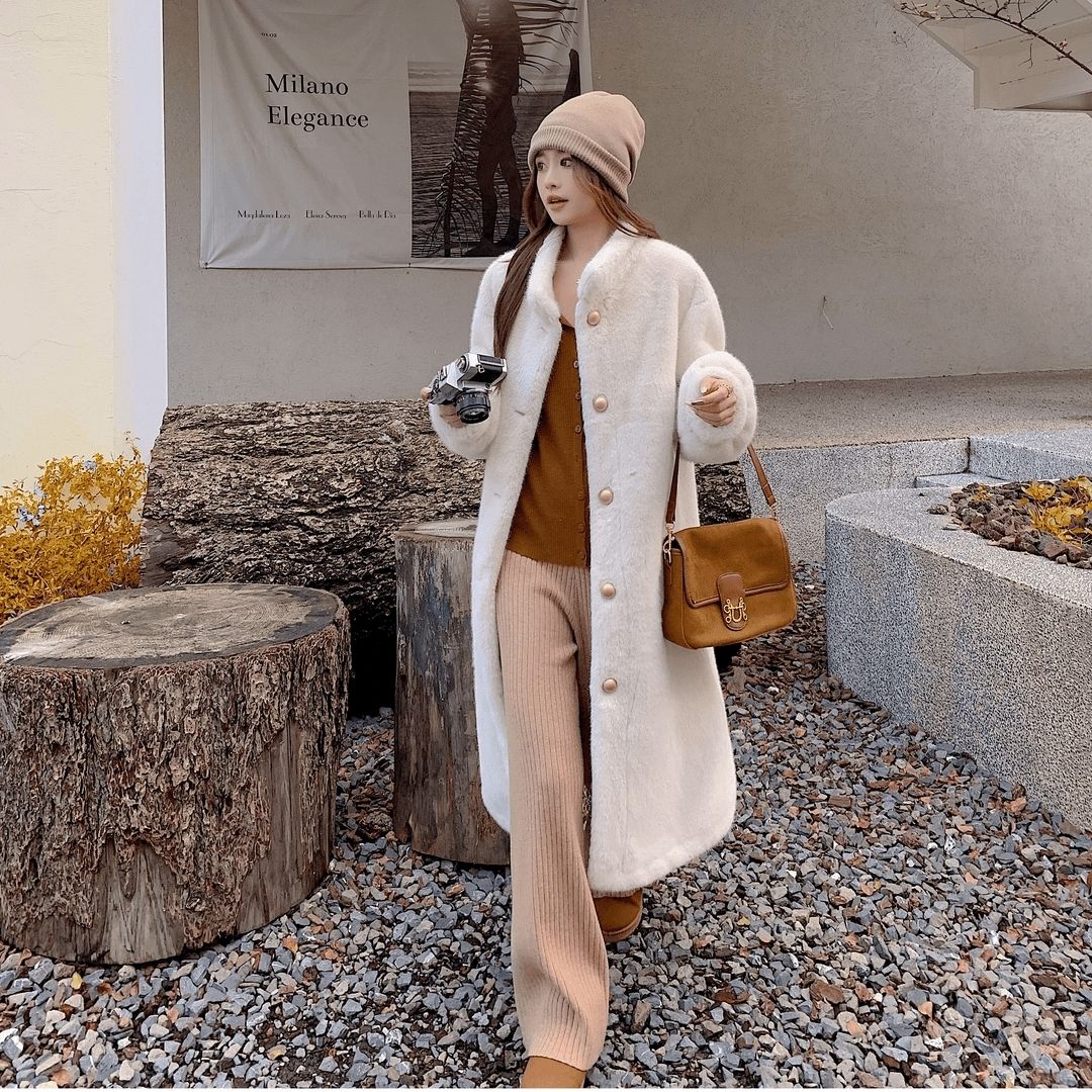 2025秋冬新款皮毛一体外套女长款水貂绒毛毛立领爆款气质加厚大衣