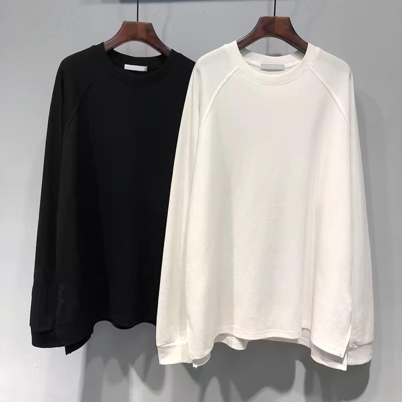 雪千羽大码胖MM纯色双侧开叉宽松长袖T恤女春秋新款宽松休闲上衣