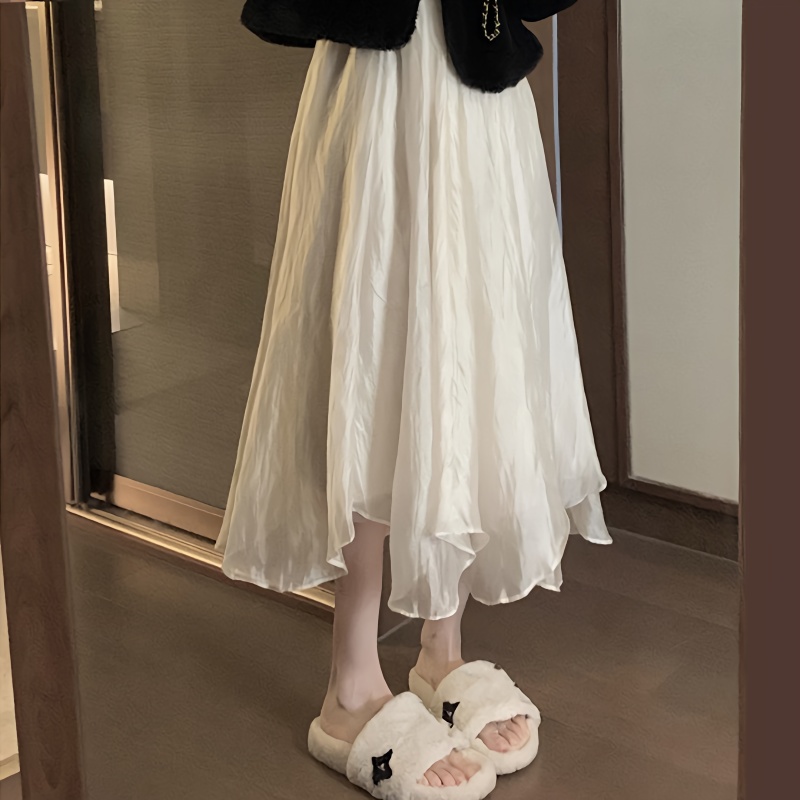 仙女网纱气质A字半身裙女款秋季新款不规则松紧腰百搭显瘦小个子