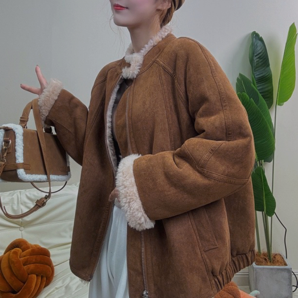 韩系复古冬季美拉德全羊毛高级感皮毛一体夹克皮草外套6690秋冬