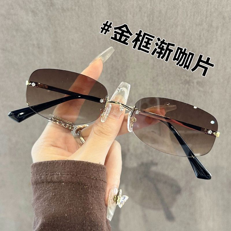 欧美无框渐变色墨镜男女高级感时尚切边高级感太阳镜圆脸防紫外线