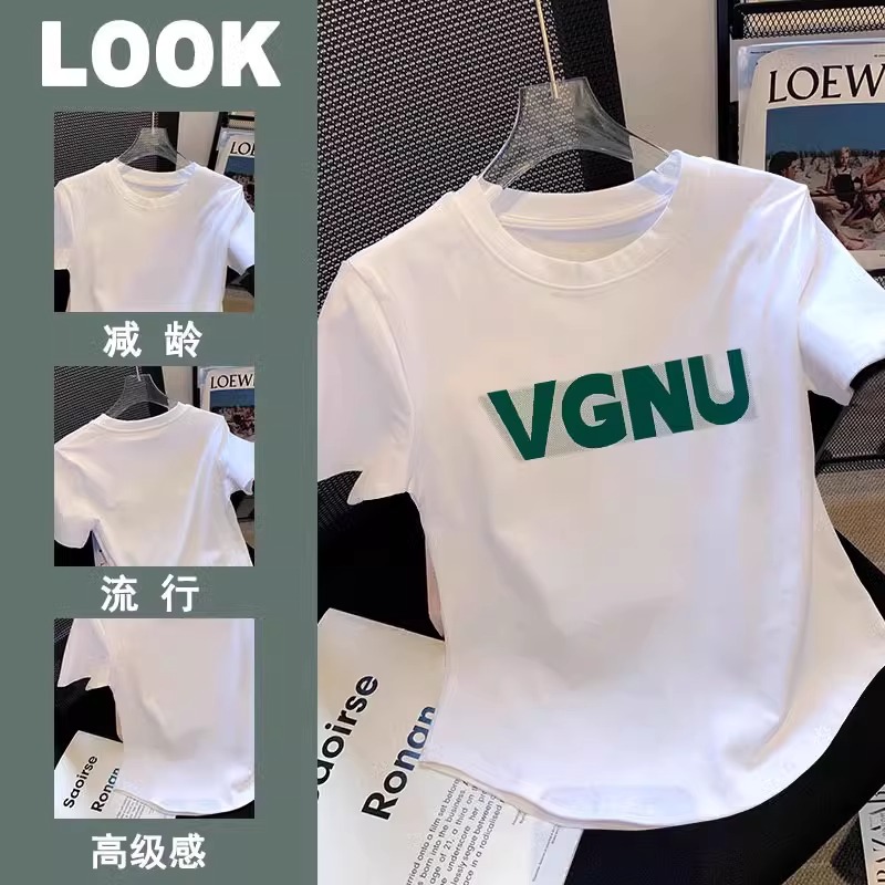 白色短袖T恤女夏季字母印花体恤显瘦不规则下摆辣妹短款上衣