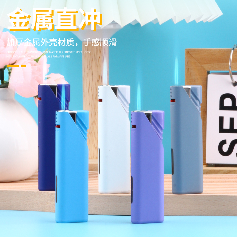 龙顺直冲打火机蓝焰金属磨砂个性创意广告刻字过滤印字2025新款