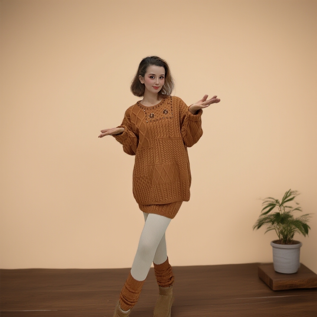 千金风休闲风学院风时尚套装均码百搭高领套头针织