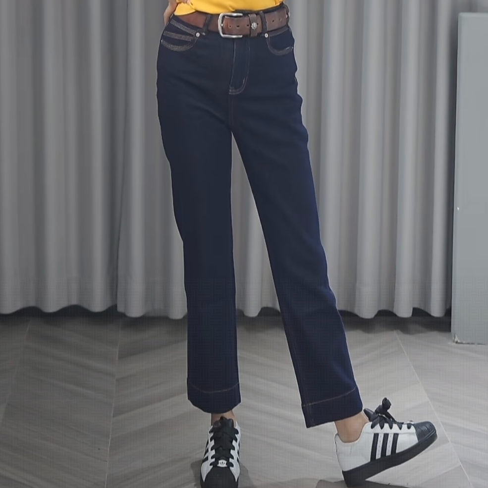 【裤长92-96】四面弹防褪色植绒糯米法棍裤保暖天丝棉牛仔裤96262