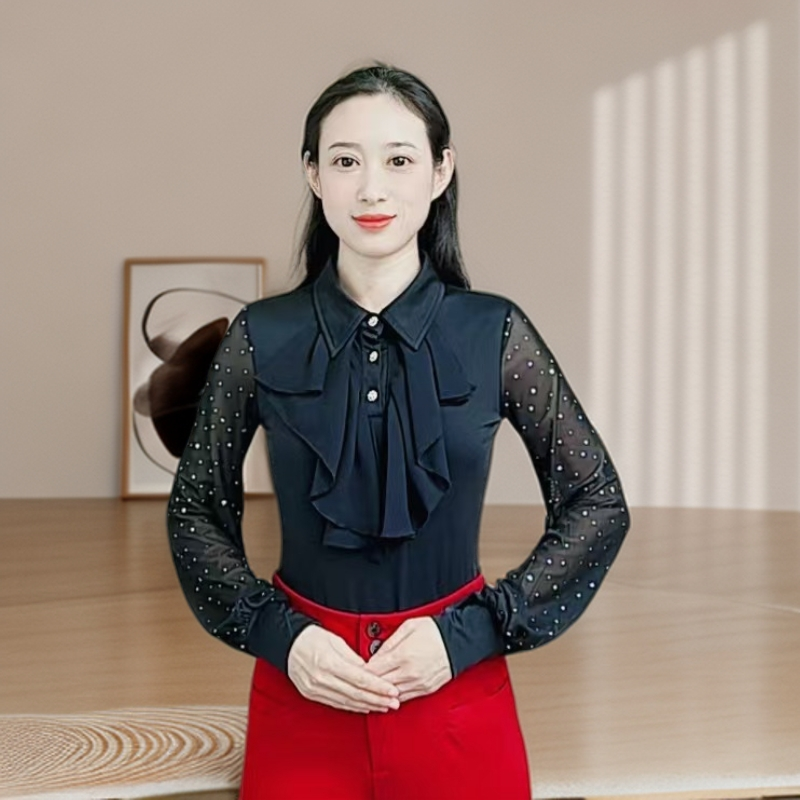 欢舞阁摩登吉特巴女士衬衫领荷叶边交际广场时尚长袖舞衣A0760