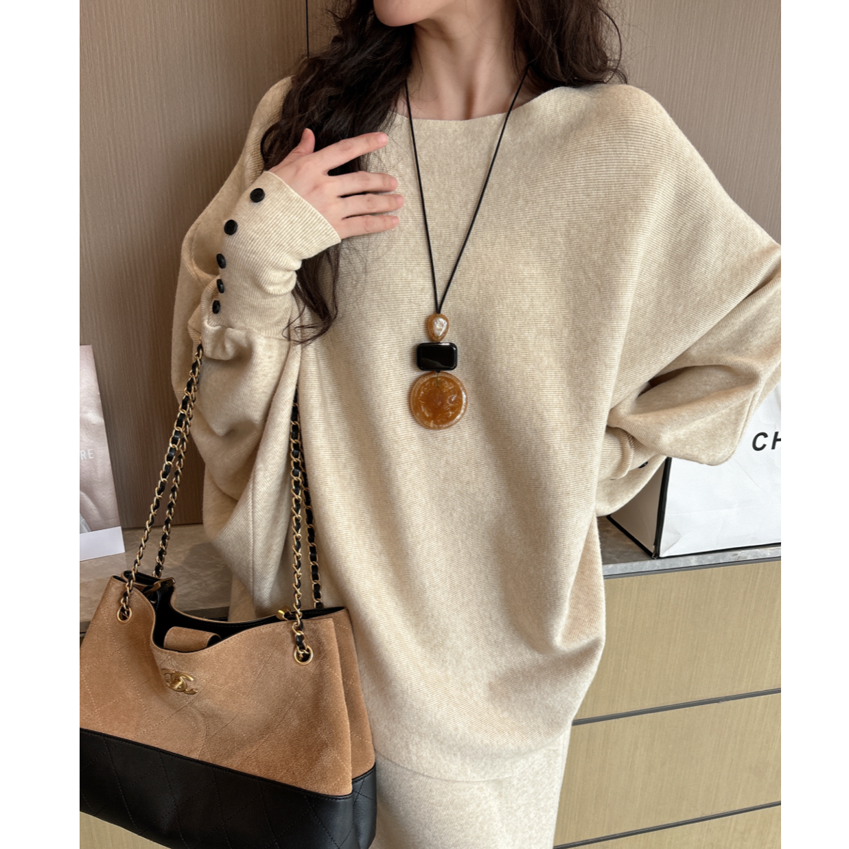 新款宽松蝙蝠袖毛针织女秋冬软糯慵懒感百搭上衣