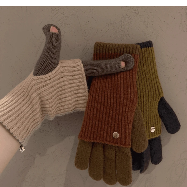 日系美拉德触屏保暖手套女秋冬季新款针织不加绒开车骑行森女学生